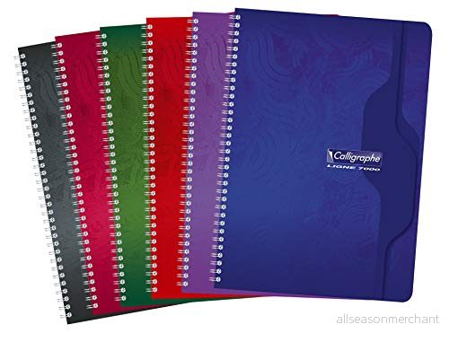 Calligraphe 2416C A Spirale Notebook (ett varumärke från Clairefontaine) A4 21 x 29,7 cm 180 sidor med stora rutor vitt papper 70 g lackerat återvunnet kortomslag slumpmässig färg 3210330024165