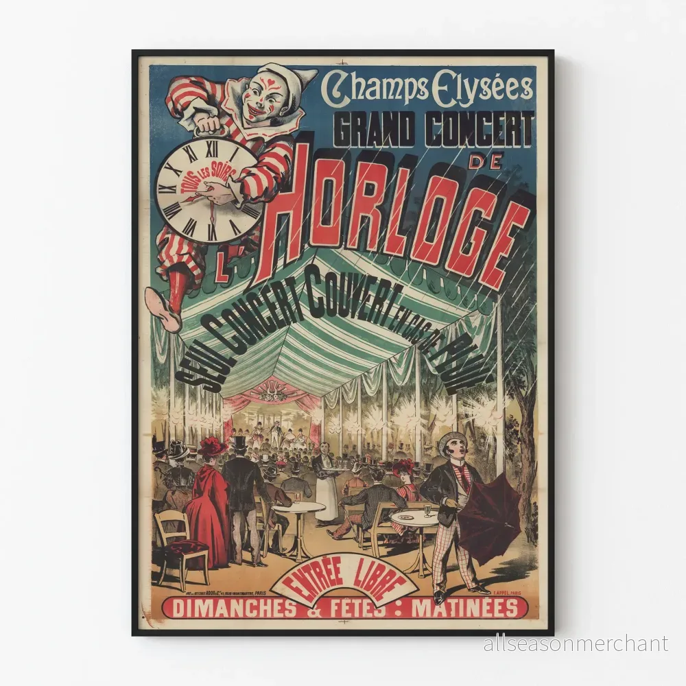 Vintageposter för Stora Konserten vid Klockan på Champs-Élysées Vintageposter för Stora Konserten vid Klockan på Champs-Élysées