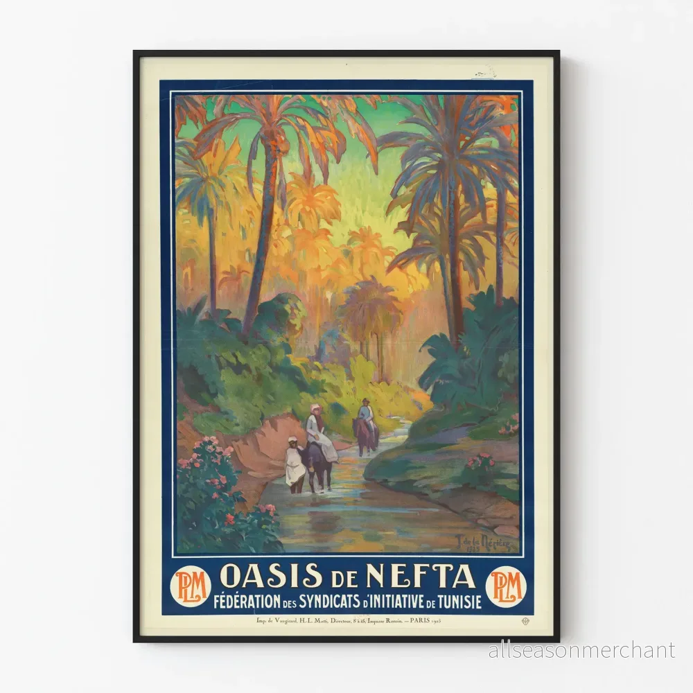 Vintageposter Oasis från Nefta, Tunisien 1925 – Väggdekoration i Art Déco-stil