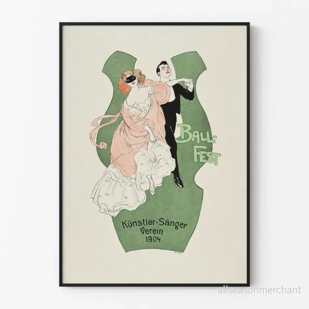 Vintageposter Ball-Fest konstnär-sångarförening 1904