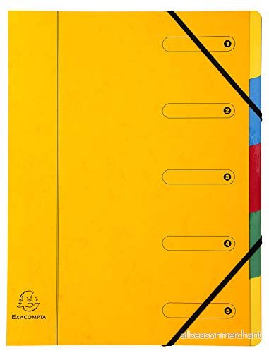 Exacompta Ref 5205E 1 HARMONIKA sorterare med resårer och tryckta fönster glansigt kartongomslag expanderbar baksida 5 fack för A4 storlek 24,5 x 32 cm slumpmässiga färger 3130630052050