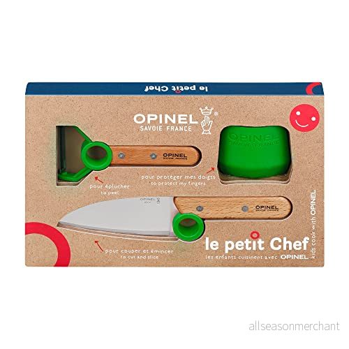 Opinel Le Petit Chef Barnköksset kniv, skalare och skärguide pedagogisk ring rundat blad fransk tillverkning 3123840025778