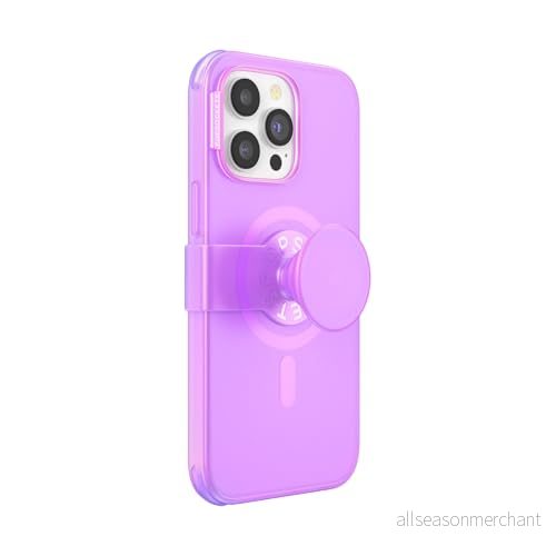 PopSockets iPhone 14 Pro Max skal med mobiltelefongrepp och gildhållare kompatibel MagSafe, lämpligt för trådlös laddning, rosa genomskinlig 840173727836