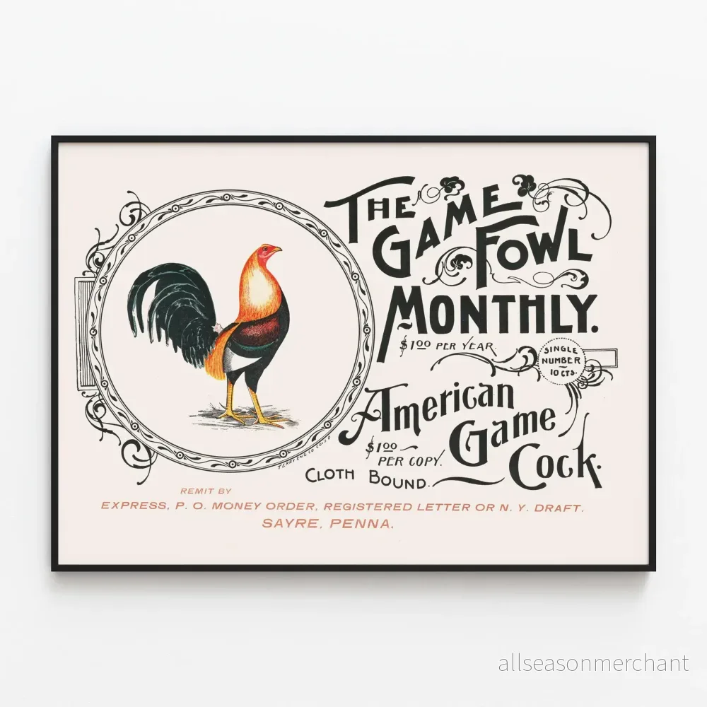 Vintageposter Coq Américain The Game Fowl Monthly