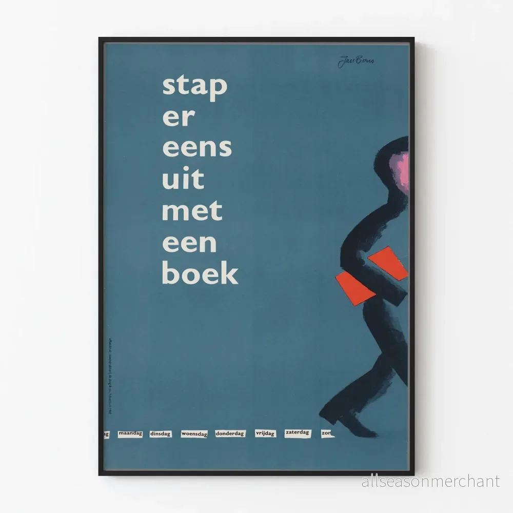 Väggposter Blå 'Stap Er Eens Ut Med En Bok' av Jan Bons