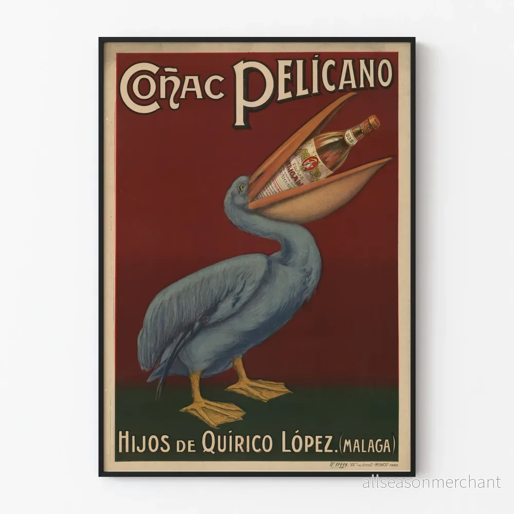 Vintageposter Coñac Pelícano av Hijos de Quírico López - Retro väggdekoration