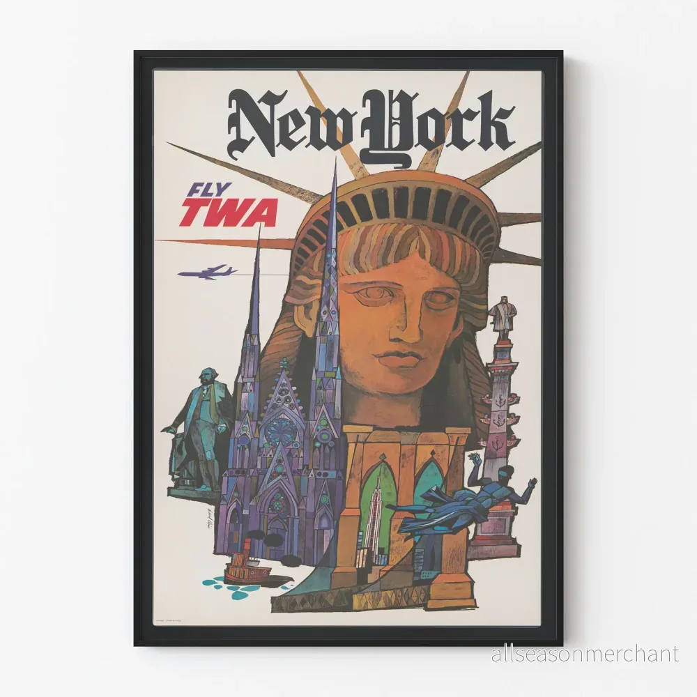 Väggdekorationsposter New York Fly TWA vintage