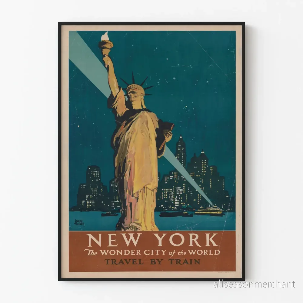 Vintageposter av New Yorks skyline och Frihetsgudinnan