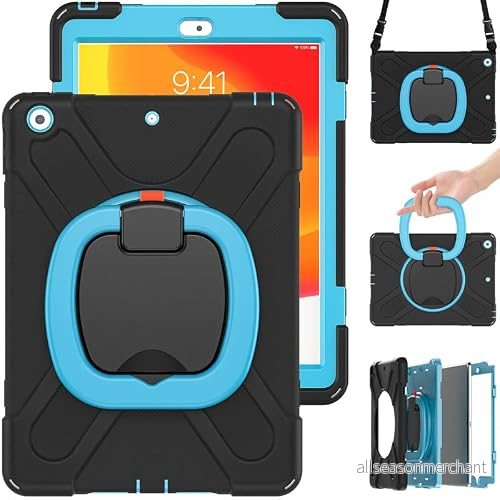 Commute Case för Samsung Tab S7/S8 11 T870/T875/X700/706, tungt, stabilt stötsäkert barnfodral med skärmskydd, 3 i 1 stötsäker stötfångare 360 ringhållare stativ (svart + blå) 755985020078