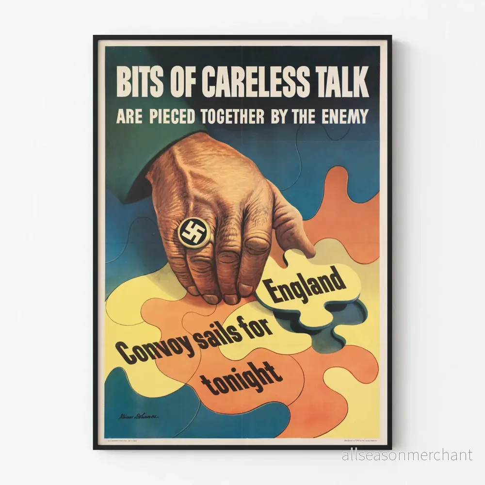 Vintage anti-spionage propagandaffisch med pussel och nazisthand