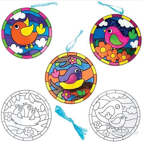 Baker Ross FC701 Bird Suncatcher Pictures 5 pack, hantverkskit för barn, målat glas fönsterhantverk, kreativt sommarhantverk 5051174131842