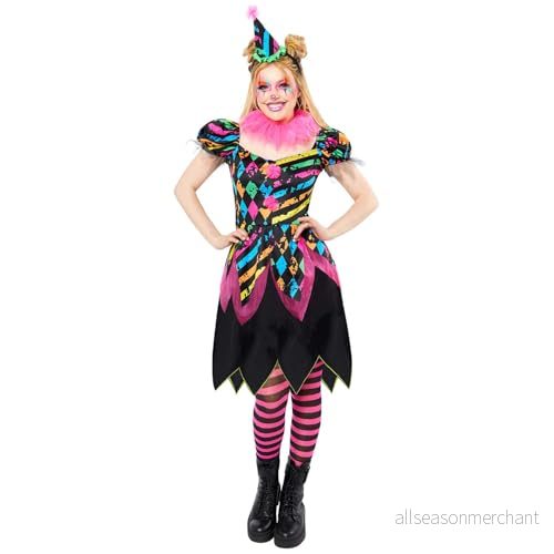amscan 9917873 kvinnors halloween funhouse skräck clown maskeraddräkt, multi, storlek: 18 20 194099135801