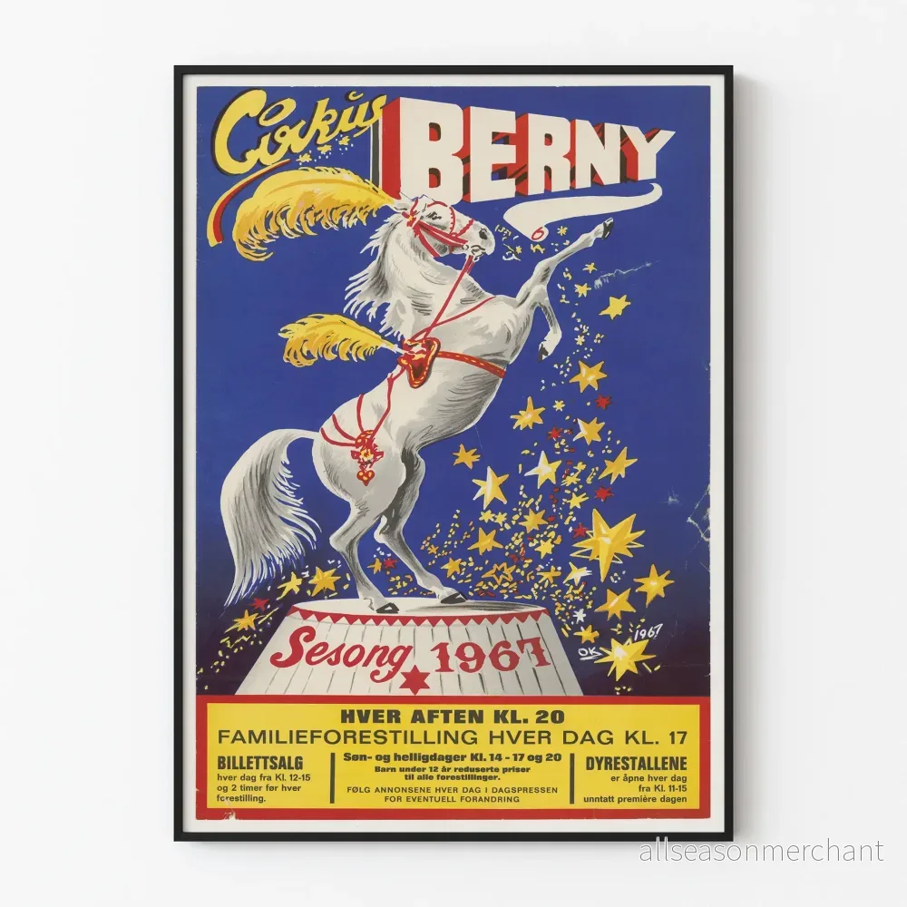 Berny cirkusaffisch säsong 1967 – vintage poster för väggdekoration