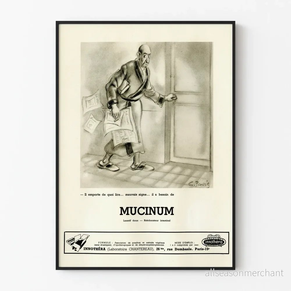 Vintage reklamposter för Mucinum mild laxermedel