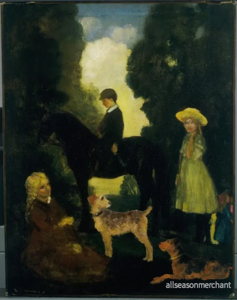 Målning Barn, hundar och ponny - Arthur Bowen Davies | Konsttryck - Bild 2