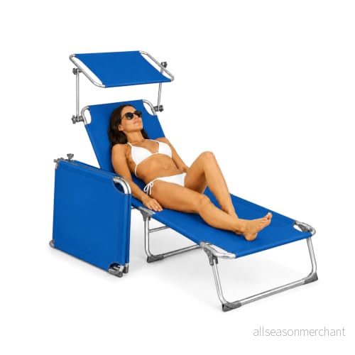 Avilia Vikbar strandsäng med solskydd justerbar solstol, aluminiumkonstruktion och textilene skydd, perfekt för strand, pool trädgård, 196 x 58 25 cm, blå 8056819032628