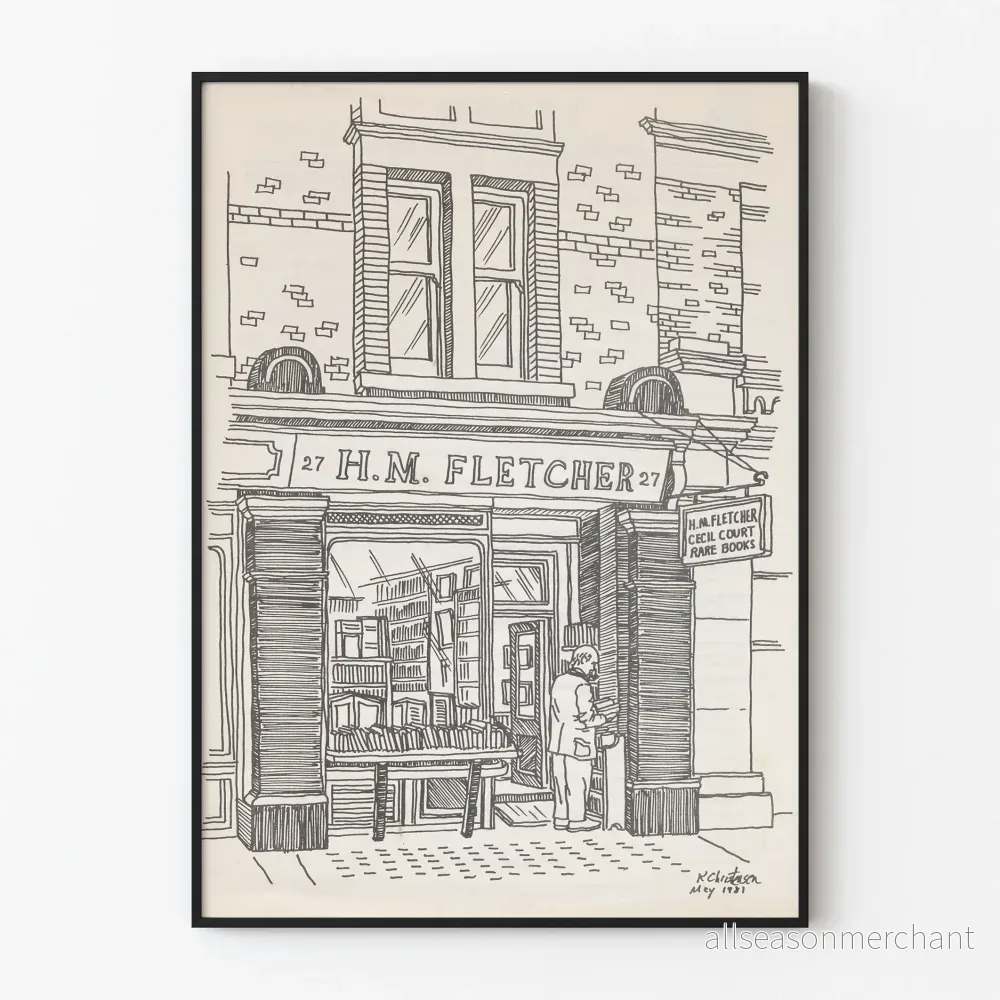 Vintageposter för skyltfönster för bokhandel H.M. Fletcher i London