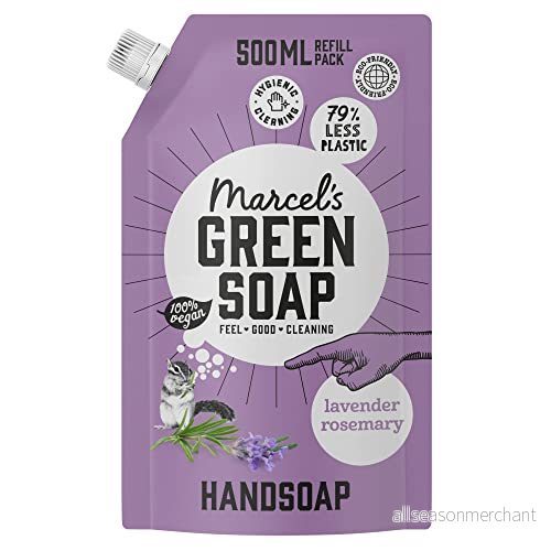 Marcel's Green Soap handtvål refillpack lavendel och rosmarin Dispenser påfyllningspaket 100% miljövänlig vegansk 97% biologiskt nedbrytbar 500 ml 8719325558845