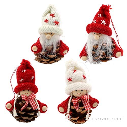 Dekohelden24 Stickning/trä plock/jultomte som trädtäcke/hänge i en uppsättning av 4, storlek per figur ca 7,5 x 10 cm. 4250905175327
