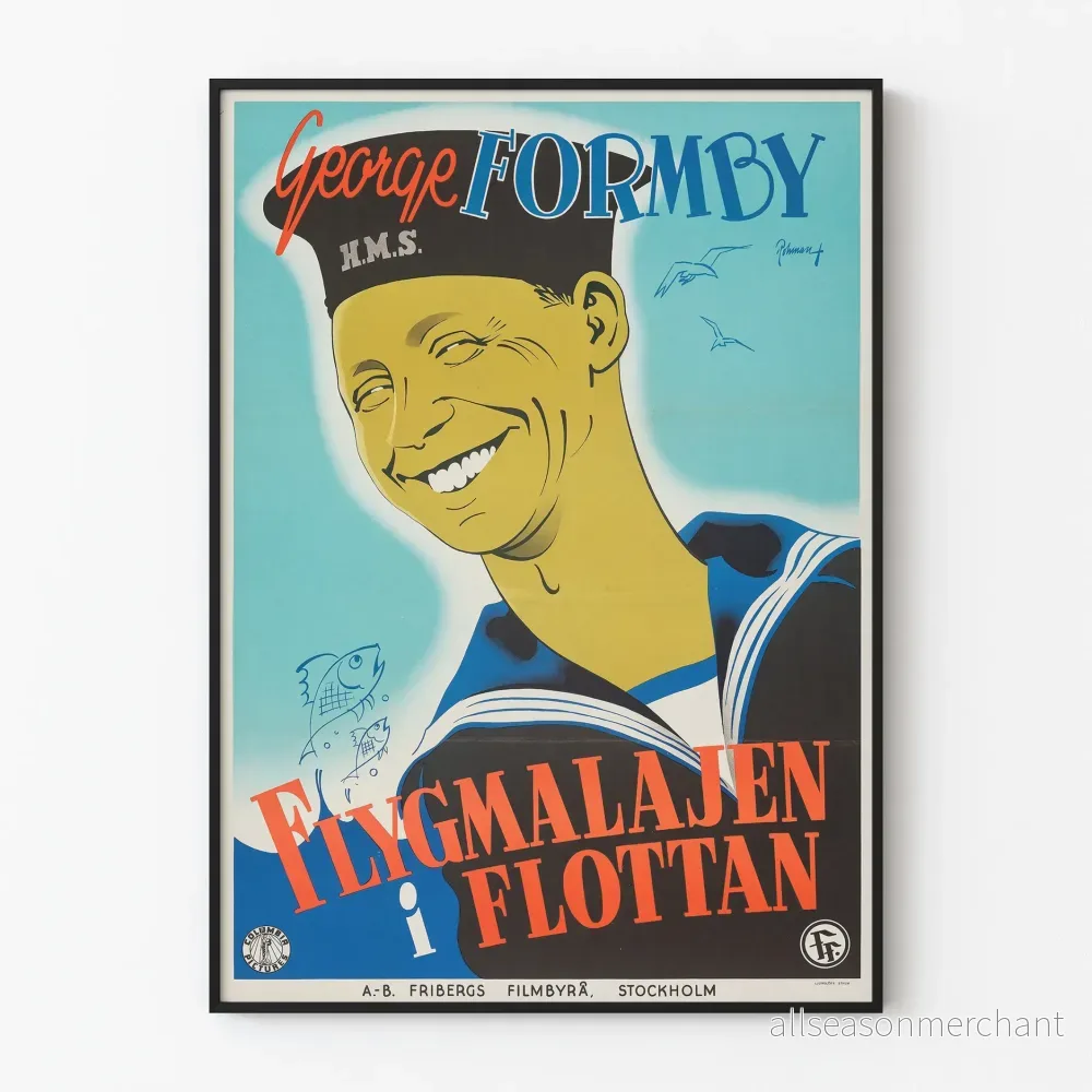 Vintageposter George Formby Flygmalajen i Flottan väggdekoration