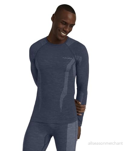 FALKE Baslager skjorta för män Wool Tech. Funktionellt material ull snabbtorkande varm 1 st, blå (Capitain 6751), M 4067112003608