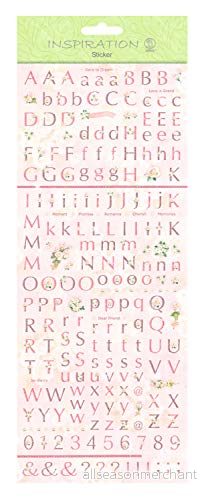 Flat Sticker Letters gammalrosa, platt självhäftande klistermärke, delvis med glittereffekt, självhäftande, för dekoration av gratulationskort, scrapbooking och andra pysselarbete 4008525011095