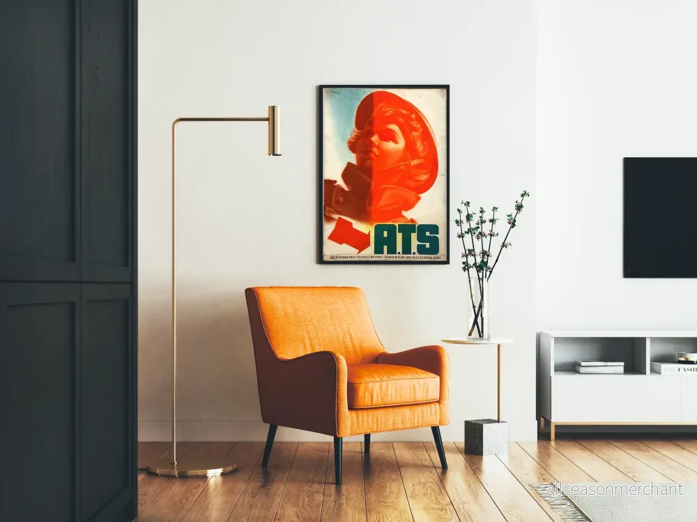 Vintageposter A.T.S. med kvinnoporträtt i röd hjälm - Bild 2