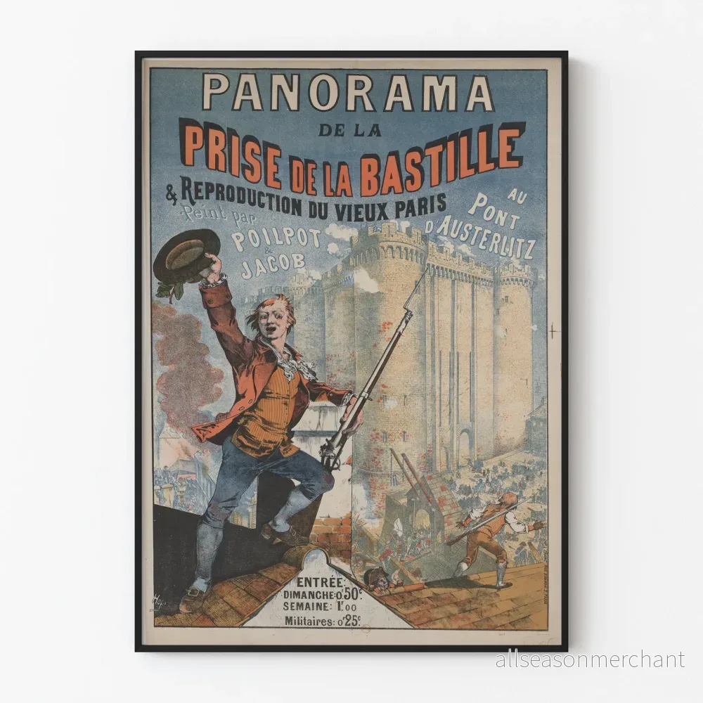 Vintageposter av Tagen av Bastiljen och Gamla Paris