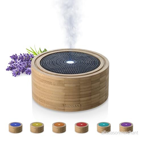 Medisana AD 625 Aromdiffusor Bambu Rumsfräschare Doftlampa med timer Elektrisk rumsdoft Eteriska oljor Doftoljor Wellness Light i 6 färger 100 ml, 1 st 4015588600838