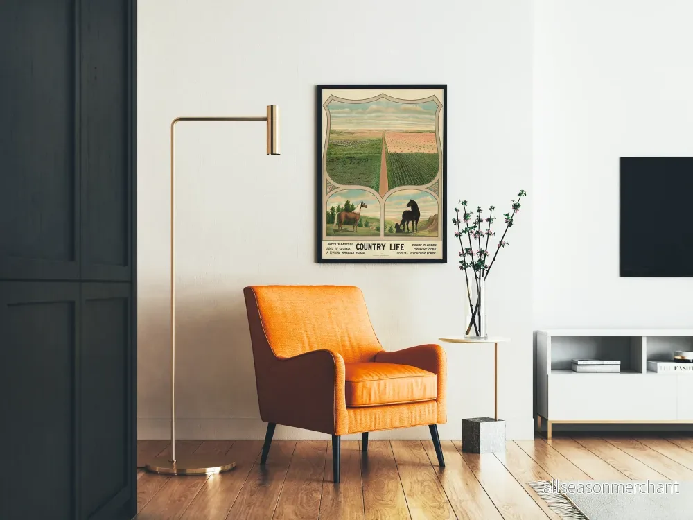 Vintageaffisch med landsbygdsmiljö, hästar och ängar - Bild 2