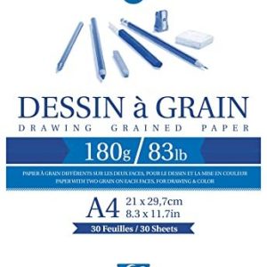Clairefontaine 96628C Spiralblock med kornritningspapper 30 ark markerat A4 21 x 29,7 cm 180 g perfekt för blyertsteckning, filt och fusain förpackning 5 block 3663619004059 Clairefontaine 96628C Spiralblock med kornritningspapper 30 ark markerat A4 21 x 29,7 cm 180 g perfekt för blyertsteckning, filt och fusain förpackning 5 block 3663619004059