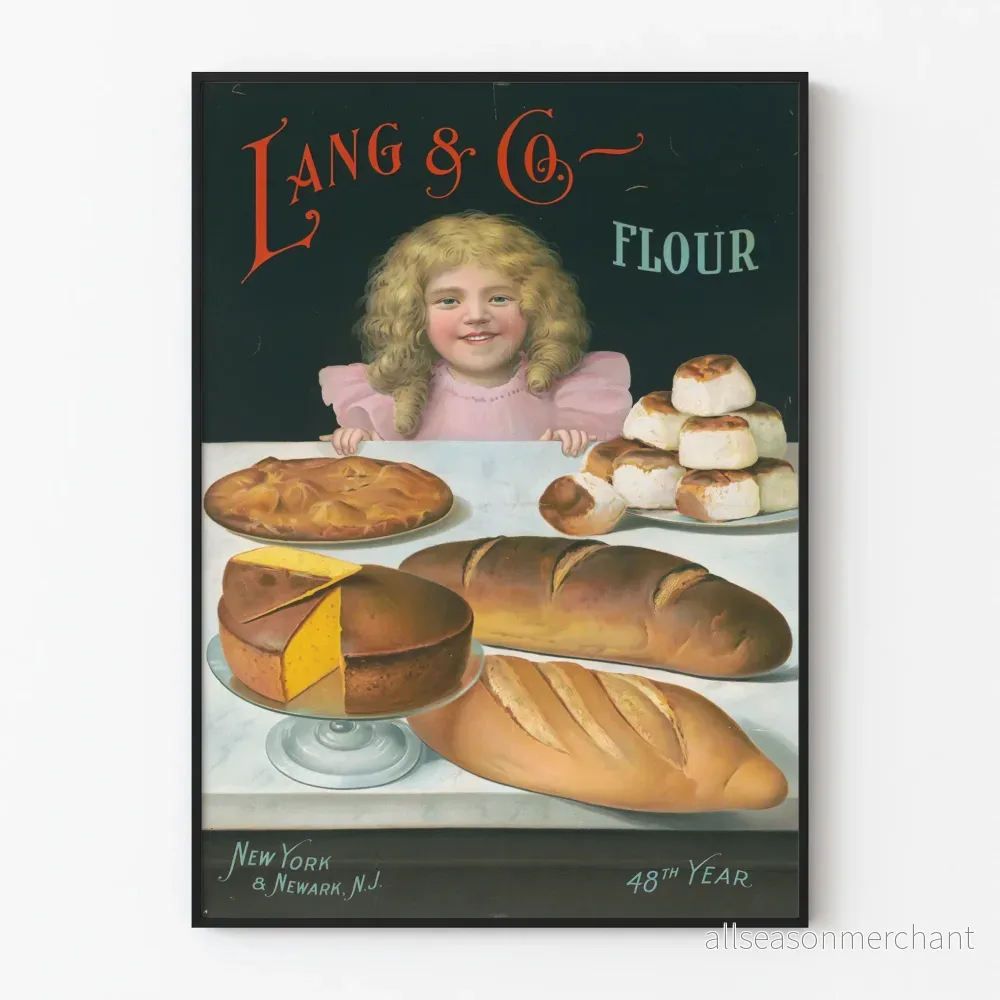 Vintageposter Farine Lang & Co. med Barn och Olika Bröd