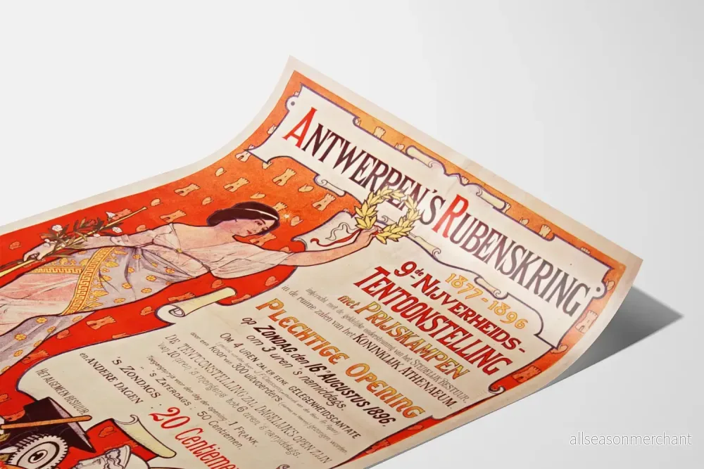 Gammal poster för 9:e industriutställningen i Antwerpens Rubenskring 1896 - Bild 3