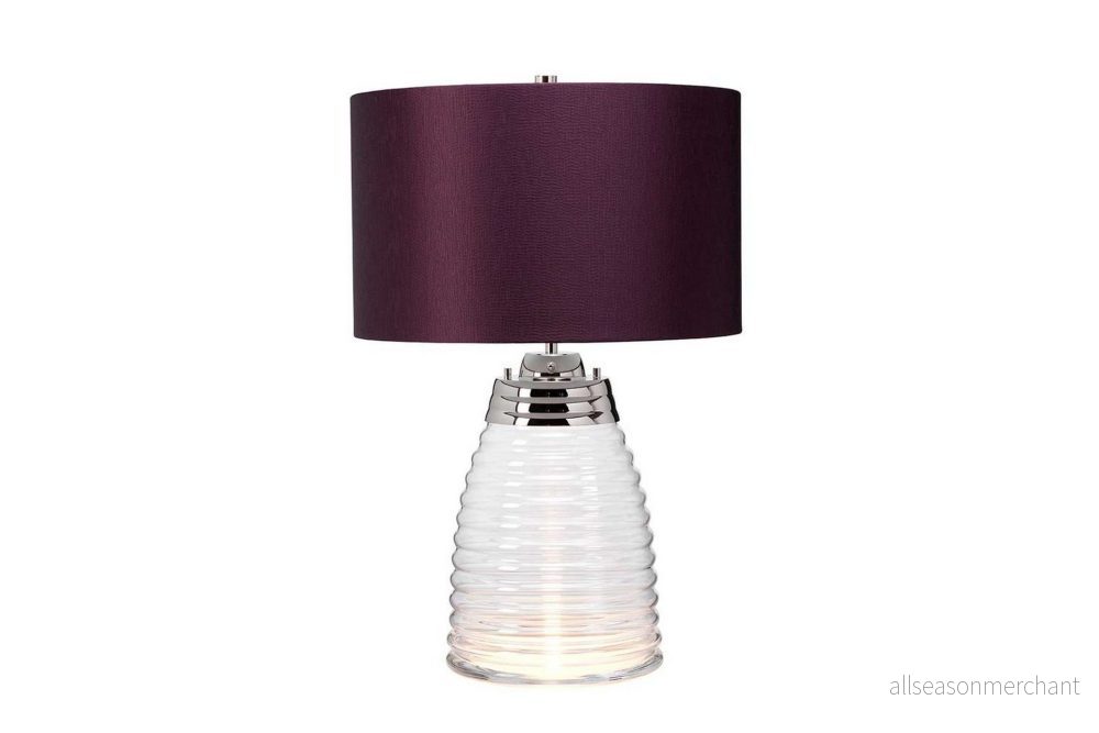 Quintiesse Bordslampa Milne glasfot tygskärm aubergine 5024005381518