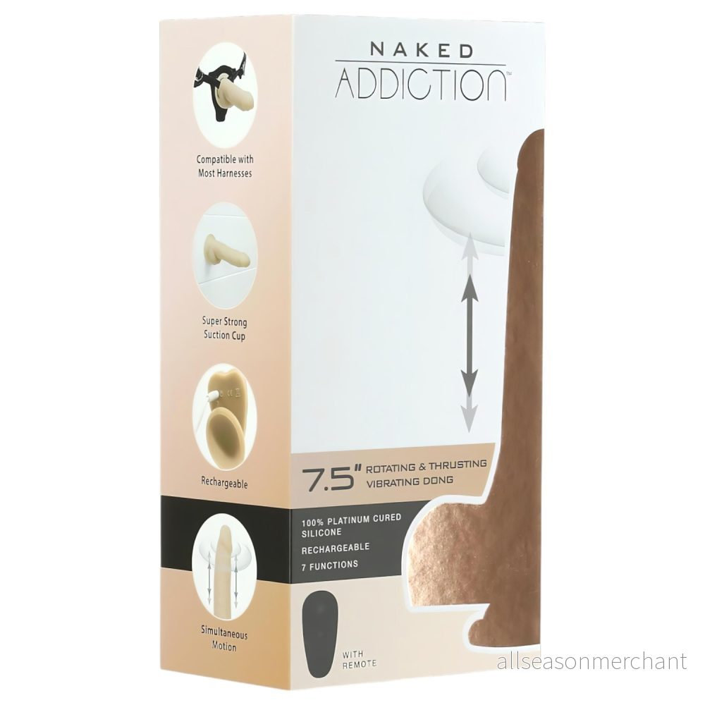 Naked Addiction Roterande och stötande vibrerande dong, Hudfärg Ljus, 19 cm 677613885258
