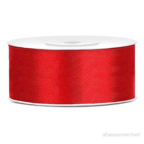 2,5 cm röd dubbel satinband, rulle tjocklek 25 m band för bröllop dop jul nyår present favör 8056249830771