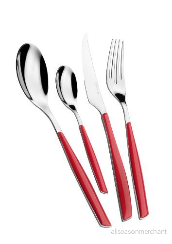 BUGATTI, Glamour, 4 delat Bestickset i rostfritt stål 18/10 och rött handtag. för 1 person bestående av sked, gaffel, kniv kaffesked 8020178895224