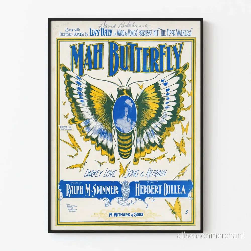 Vintage Mah Butterfly poster för väggdekoration - Bild 1