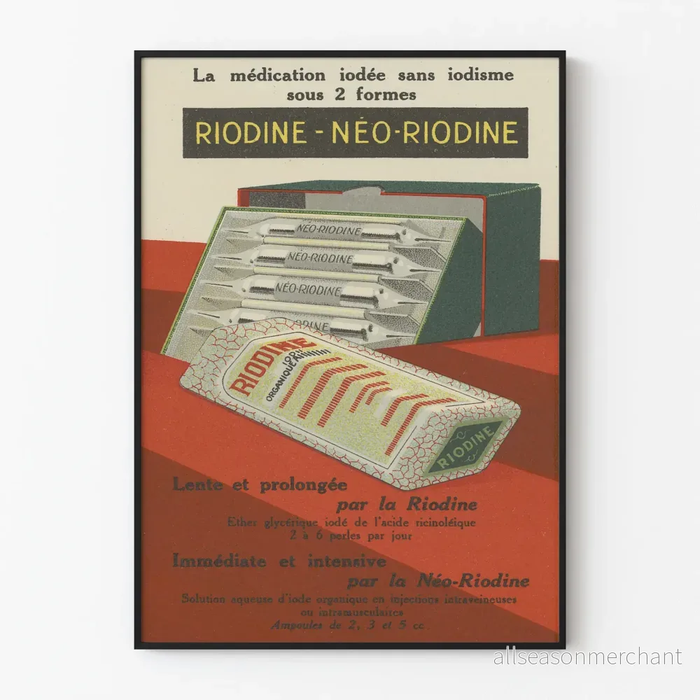 Vintage reklamposter RIODINE - Retro medicinsk väggdekoration