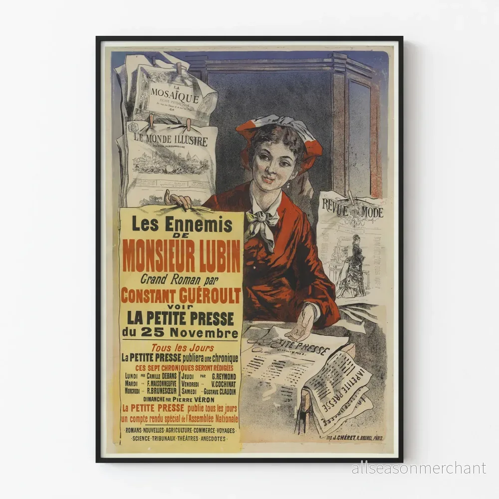 Vintageposter Les Ennemis de Monsieur Lubin Storslagen roman av Constant Guéroult