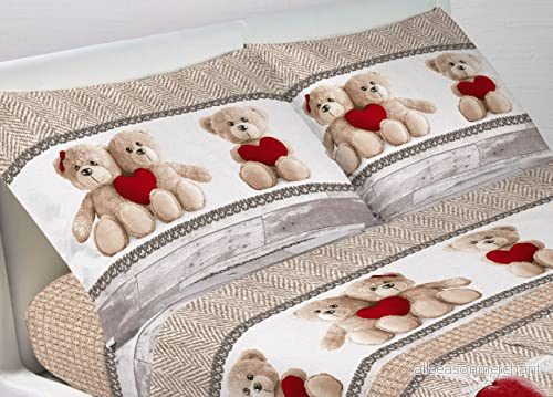 BIANCHERIAWEB 140 x 200 cm +25 elastiska hörn, sängkläder över 300 cm, 2 örngott Sidknappar 50 80cm, 100% Bomull Made in Italy, Fantasia Sweet Njörn 8056710016413