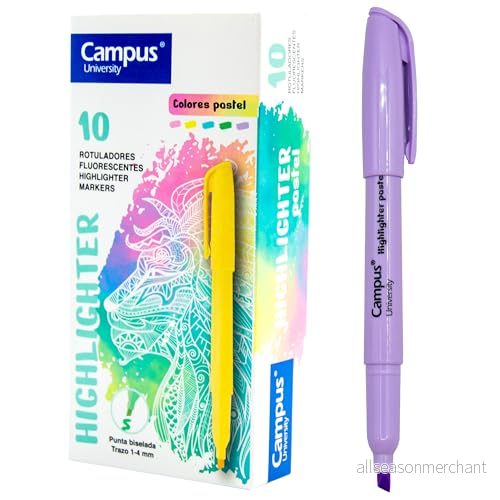Campus Pastellöverstrykningspenna, markörpenna med avfasad spets, 10 pack vattenbaserad stiftarpenna, pastellmarkörer (lila) 8426307299251