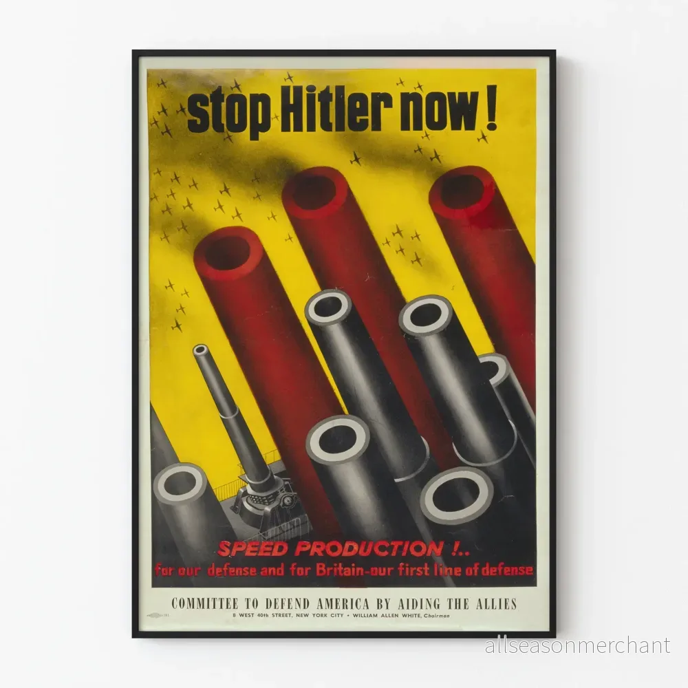 Vintage affisch Krig Stoppa Hitler Nu - Historisk Väggdekoration