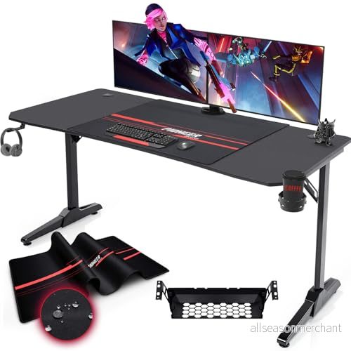 Devoko Gaiming bord, 140 cm, gamingskrivbord, gamer, datorbord, ergonomiskt PC skrivbord med kabelförvaringslåda, mugghållare och hörlurshållare, T format (svart, x 60 75 cm) 769326700130
