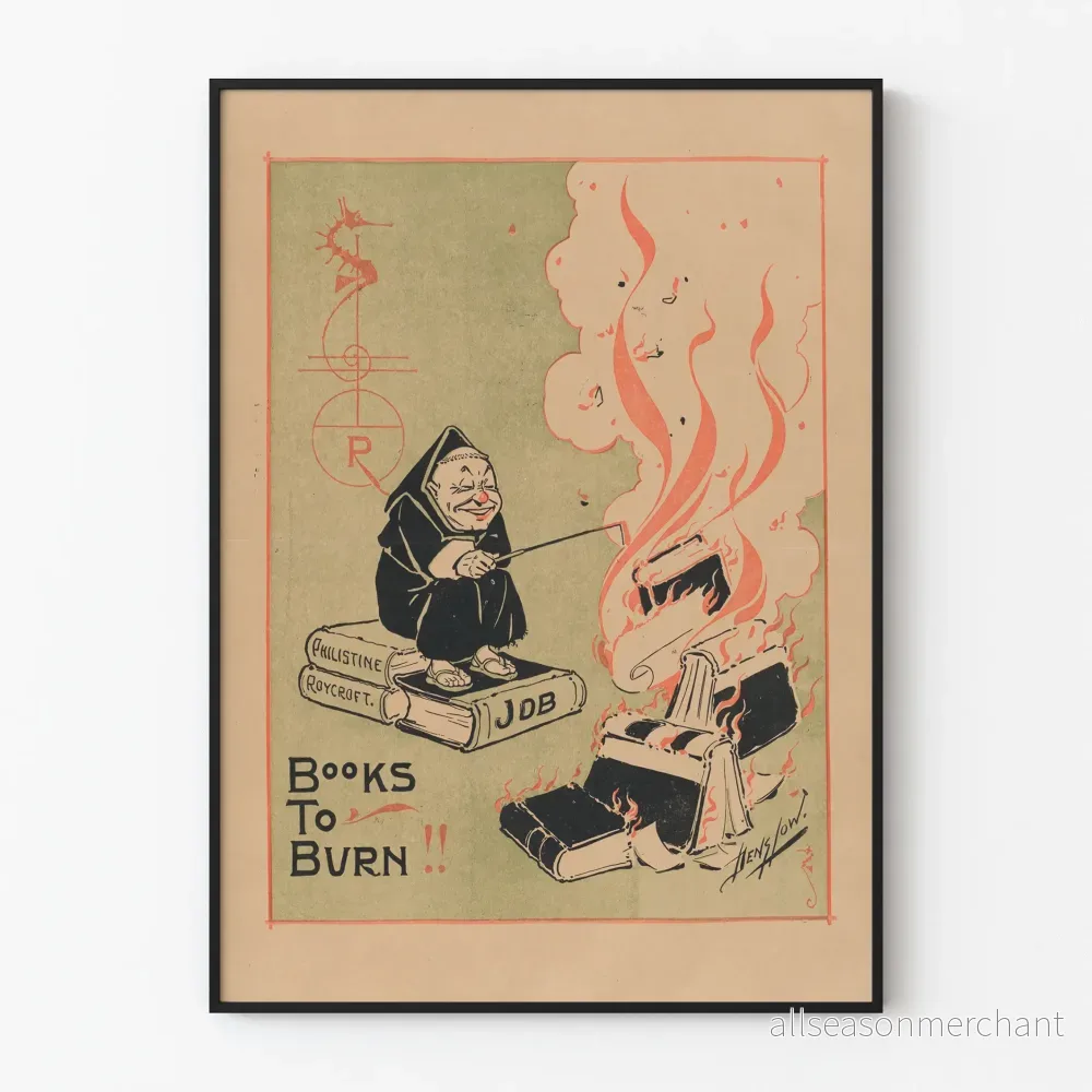 Vintageposter 'Books To Burn' - Humoristisk svart teckning