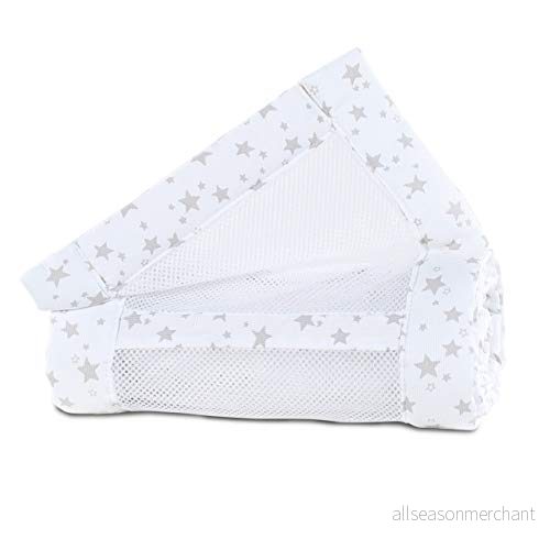 babybay nest meshpiqué/sängskydd för sidosäng/stötskydd babysäng, lämplig modell original, vita stjärnor pärlgrå 4260472555804