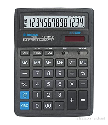 Bordsräknare DONAU TECH/K DT4141 01 14 siffrig rotfunktion/199 x 153 31 mm/färg: svart/dator med display/Dual Power Solar batteridrift, kompakt design/5 års garanti 5901503615669