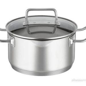 RÖSLE EXPERTISO Gryta, universell matlagningsbehållare i rostfritt stål 18/10, 20 cm, glaslock, invändig skala, induktionssäker, diskmaskinssäker 4004293919427