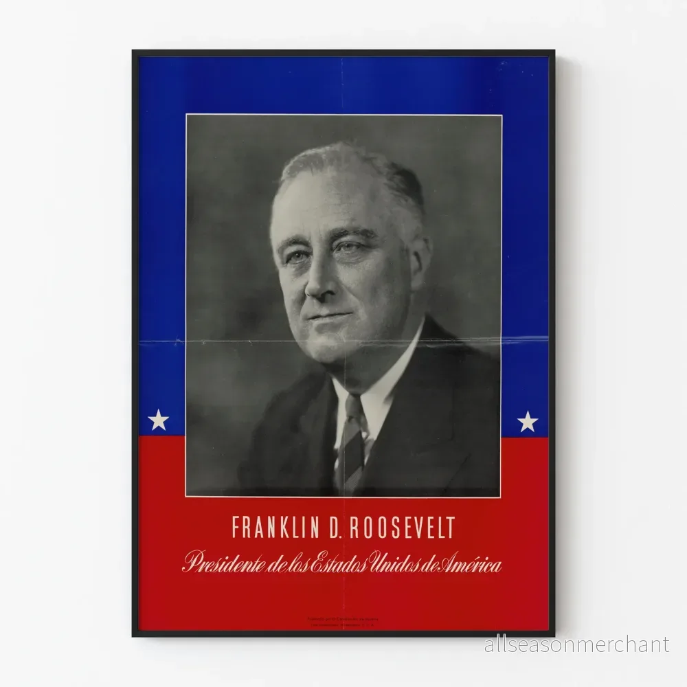 Vintageposter av Franklin D. Roosevelt, USA:s president, väggdekoration