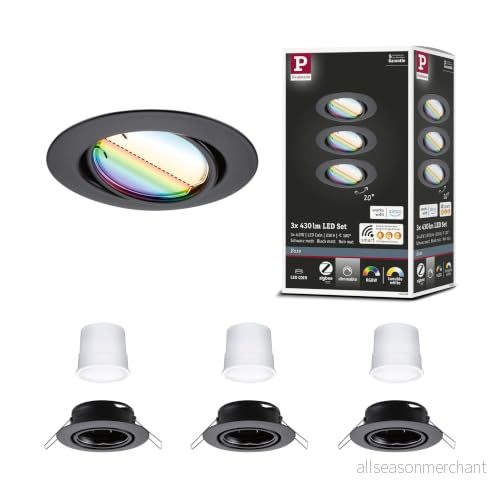 Paulmann 92468 LED infälld lampa bas smart hem Zigbee basuppsättning svängbar rund 230 V 3 x 4,9 W 420 lm dimbar 90 mm svart matt metall RGBW+ 4000870924686